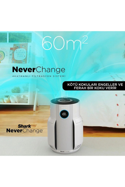 Shark NeverChange5 60m² Etkili 5 Yıl Filtre Ömürlü Akıllı Kirlilik Sensörü ve...