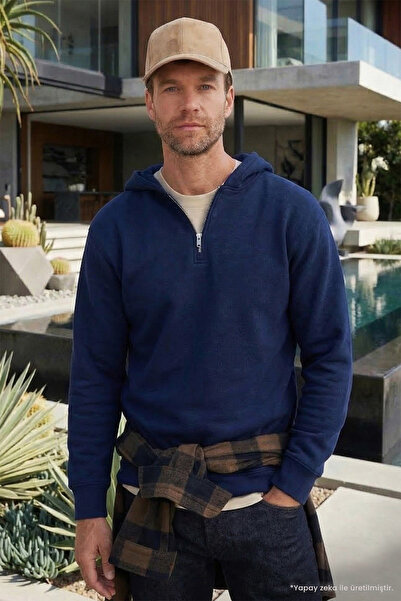 Tudors Unisex Relax Fit Comfortable Cut Cotton Fleece Inside Half Zipper Navy...