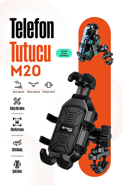 Nukrotech M20 Titreşim Modüllü Motosiklet Telefon Tutucu Tüm Motosiklere Uyumlu