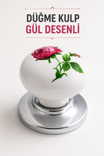 Badem10 Polimer Mantar Düğme Gül Desenli Krom Mobilya Mutfak Çekmece Dolabı D...