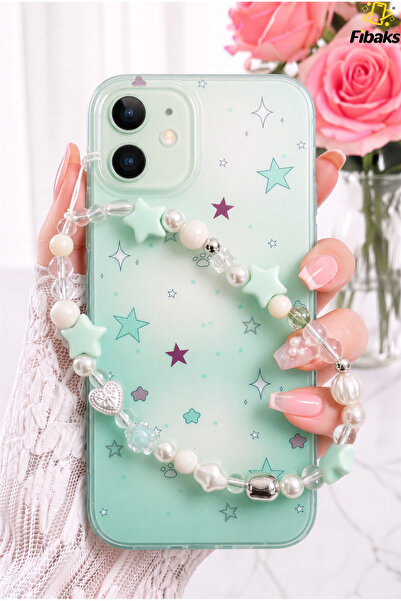 Fibaks iPhone 11 Kılıf Yıldız Desenli Charm Askılı Şeffaf Silikon | İçten Bas...