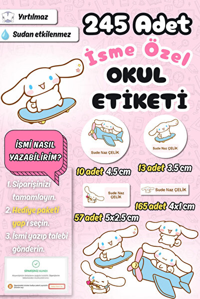 Sticker Ekspres Okul Etiketi Cinnamoroll Temalı Kalem Defter Etiketi Özel İsi...
