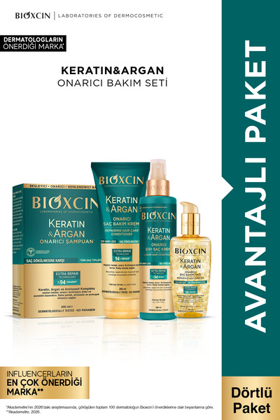 Bioxcin Keratin Argan Şampuan + Sıvı Saç Kremi + Saç Bakım Kremi + Saç Bakım ...