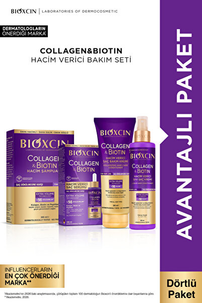 Bioxcin Collagen & Biotin Hacim Şampuanı + Saç Serumu + Saç Bakım Kremi + Sıv...