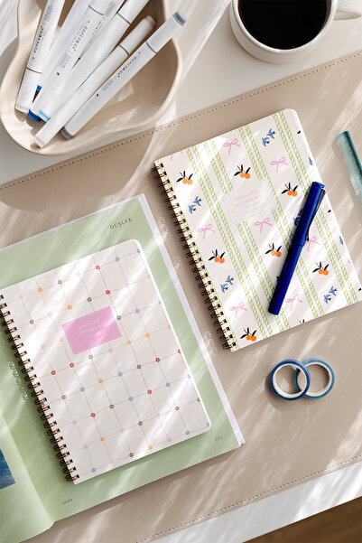 PAPERORA A5 Spiralli Karton Kapak 2’li Set Düz Çizgisiz Okul Defteri 80 yapra...