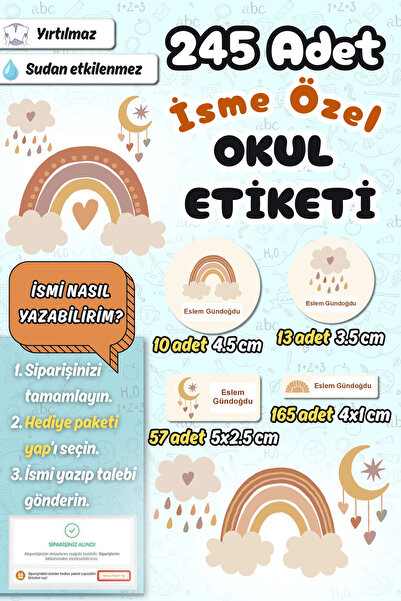 Sticker Ekspres Okul Etiketi Boho Gökkuşağı Temalı Kalem Defter Etiketi Özel ...