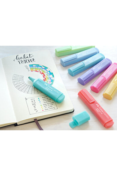 Faber Castell Fosforlu Kalem Seti 8'li, Pastel Renkler, 3 Farklı Çizgi Kalınlığı, Daha Parıltılı Yeni Formül