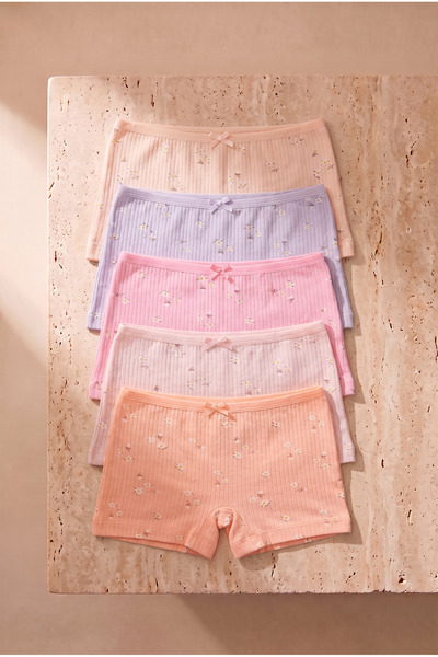 Katia&Bony Kız Çocuk 5 li Paket Fiyonklu Ribanalı Boxer Çok Renkli