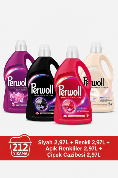 Perwoll Hassas Sıvı Çamaşır Deterjanı 4 x 2.97 (195 Yıkama) Siyah+Renkli+Açık...