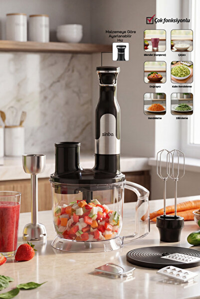 Sinbo SHB-7534 Blender Seti | Çelik Blender, Çırpıcı, Doğrayıcı, Rende ve Dil...