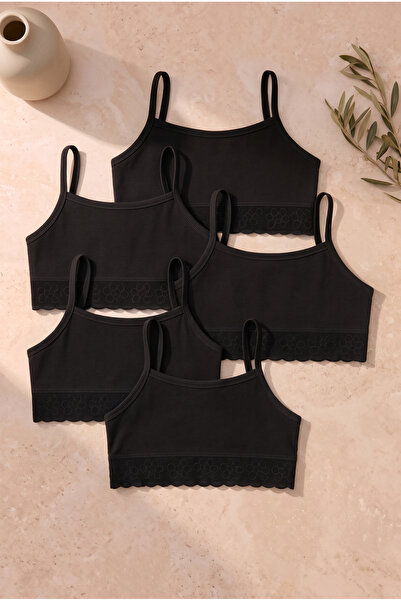 Katia&Bony Girl's 5-Piece Lace Detailed Basic Thin Strap Bustier Black