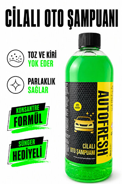 AutoFresh Araç Konsantre Cilalı Oto Araba Yıkama Şampuanı (SÜNGER HEDİYELİ) 410 ml