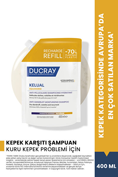 Ducray Kelual Squanorm Kuru Saçlar için Kepek Karşıtı Şampuan Refill 400 ml