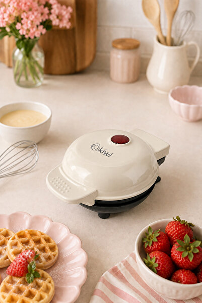 Kiwi Mini Ksm-2400w Yapışmaz Plakalı Waffle Makinesi Krem