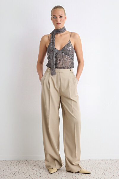 Trendyol Collection Stone Wide-Leg Woven Trousers Tpraw23Pl00016