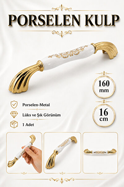 Badem10 Goldya Porselen Beyaz Gold 160 mm 16 cm Mobilya Çekmece Mutfak Dolabı...
