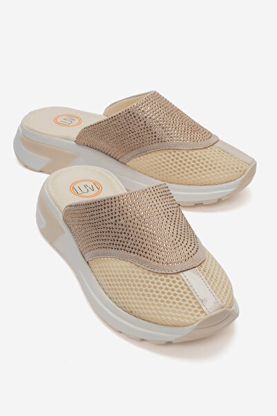 LuviShoes شبشب نسائي من GLEA شبكي من الحجر البيج ومقدمة مغلقة