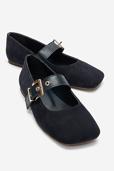 LuviShoes حذاء باليه نسائي من الجلد الطبيعي باللون الأزرق الداكن من JONAS مع ...
