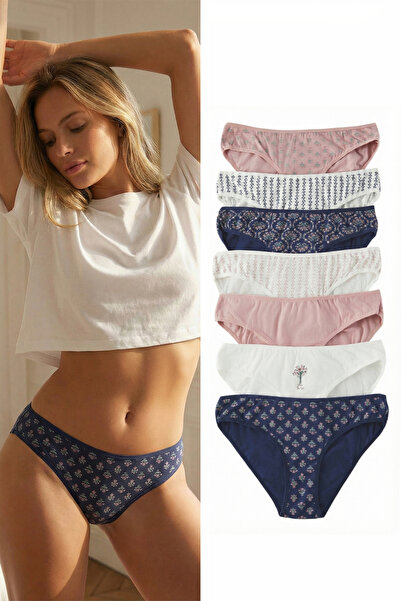 Trendyol Collection حزمة من 7 سراويل داخلية قطنية كلاسيكية محبوكة باللون الأز...