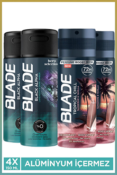 Blade Tropical Chill & Black Alpha Erkek Alüminyumsuz Deodorant 4x150 Ml Hızl...