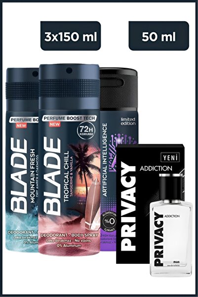 Privacy Men Addiction Edt 50 ml Parfüm&Blade TropicalChill, MountainFresh, Ya...