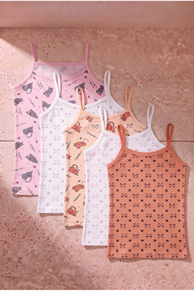 Katia&Bony Girl's 5-Piece Cat Undershirt Multicolor