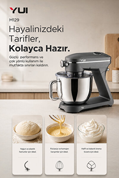 Yui Easy Chef M129 1800W Stand Mikser 7L Pres Döküm Metal Hamur Yoğurma Makinesi