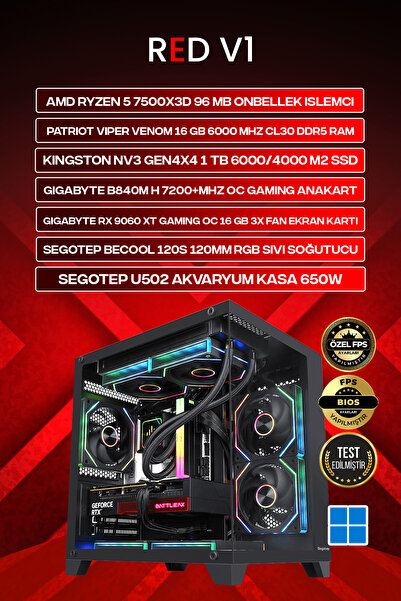 Gamers Arena RED V1 RX 9060XT AMD RYZEN 5 7500X3D 16 GB DDR5 1 TB SSD GEN4 75...