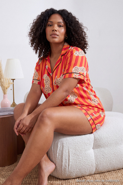 Trendyol Curve Multi Color Animal Printed Large Size Pajama Set Tbbss26Ai00113
