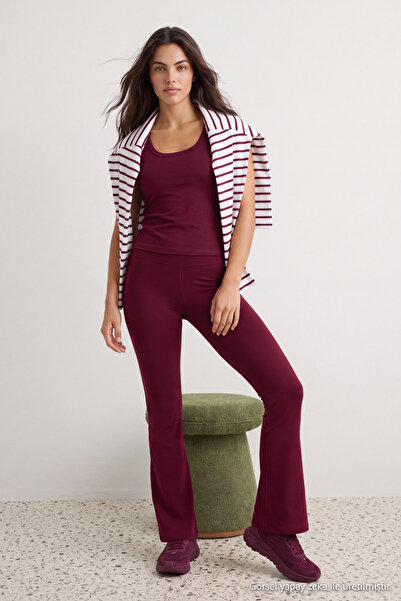 Trendyol Collection Burgundy Brushed Soft Fabric Flare/Spanish Leg Knitted Sp...