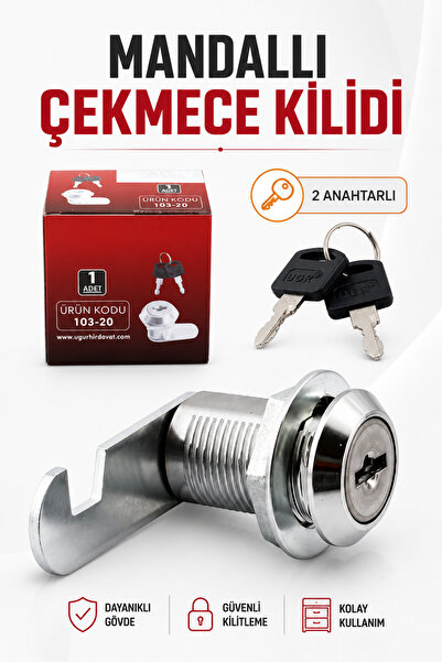 Badem10 Mandallı Çekmece Kilidi 2 Anahtarlı Metal Mobilya Dolap Pano Kilidi