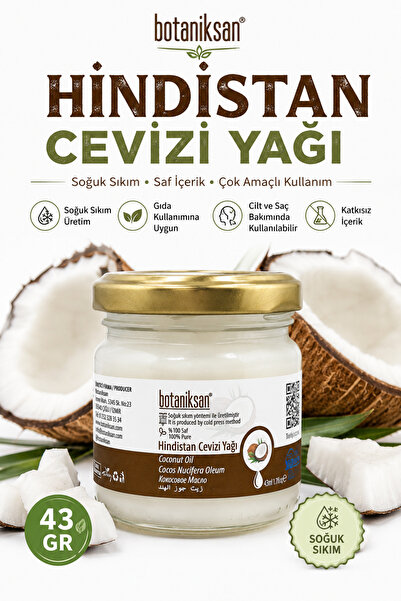 botaniksan Hindistan Cevizi Yağı 43gr Soğuk Sıkım, Saf, Doğal, Katkısız