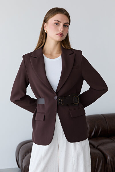 Trendyol Collection سترة بليزر بنية داكنة TWOSS26BC00040