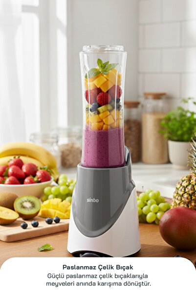 Sinbo SHB-7508 300W Smoothie Blender |Paslanmaz Çelik Bıçaklı, 570 ml Şişe