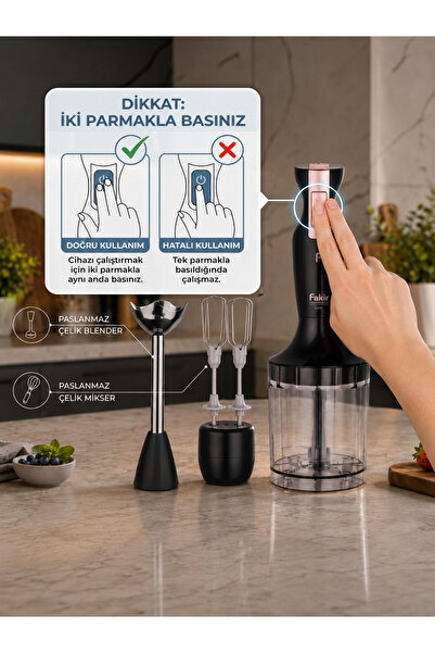 Fakir Trinity 900 W Paslanmaz Çelik Blender Seti, Doğrayıcı ve Çırpıcı, Siyah
