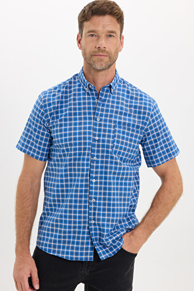 Tudors Men's Regular Fit Comfortable Cut Button Collar Checkered Short Sleeve...