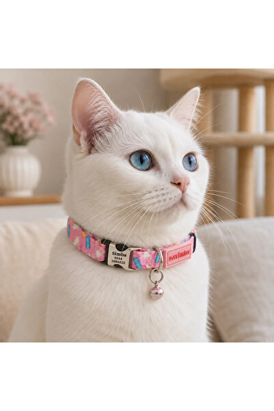 PATİMİO Pink Bones Ayarlanabilir, Metal Kilitli Çıngıraklı Kedi Boyun Tasması...