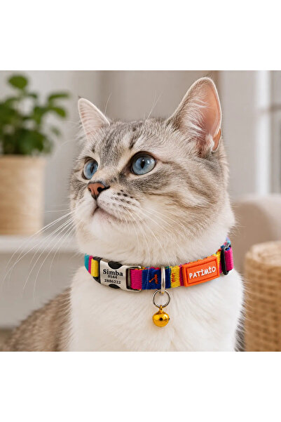 PATİMİO Colours Ayarlanabilir, Metal Kilitli Çıngıraklı Kedi Boyun Tasması,İs...