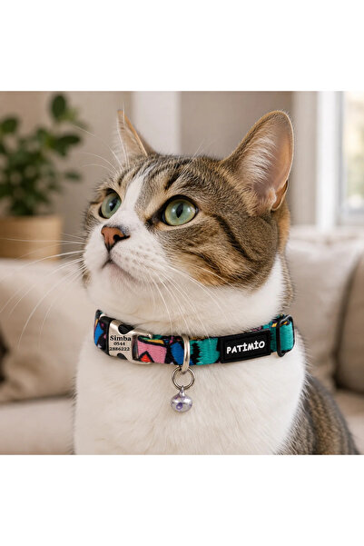 PATİMİO Colorful Ayarlanabilir, Metal Kilitli Çıngıraklı Kedi Boyun Tasması,İ...