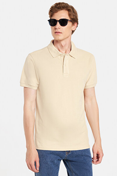 Tudors Men's slim fit premium series 100% cotton soft mercerized beige polo c...