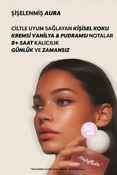 Cream Co. Aura Parfüm EDP 50 ML | Vanilyalı Pudralı Kalıcı Kokulu Kadın Parfümü Yasemin Zambak Sandal Ağacı Ud