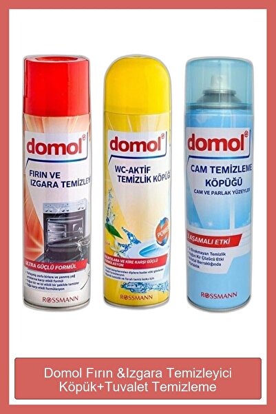 DOMOL Fırın & Izgara Temizleyici Köpük + Tuvalet Temizleme Köpüğü + Cam Temiz...