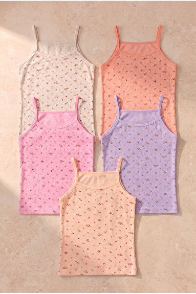 Katia&Bony Girl's 5 Pack Jacquard Multicolor String Strap Tank Top