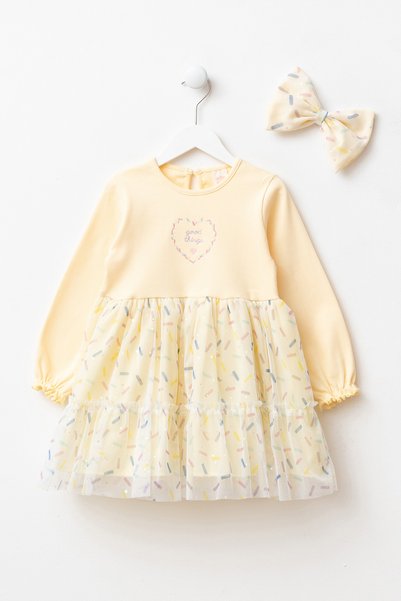 Minipodyum Girl's Dress with Tulle and Embroidery Detail