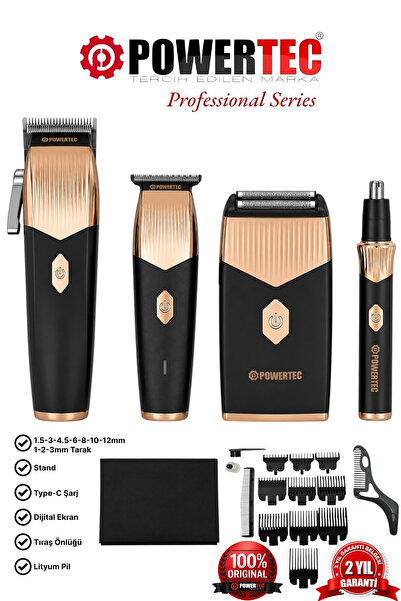 POWERTEC TR-5600 Pro 4'lü Tıraş Makinesi Seti Saç-Sakal-Günlük Sakal-Burun (4...