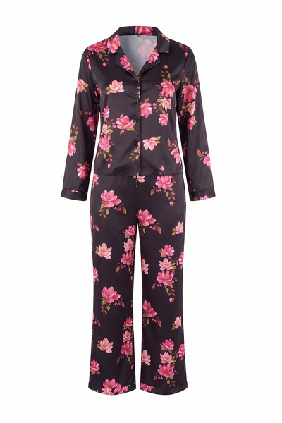 Trendyol Collection Black Floral Satin Woven Pajama Set Thmaw27Pt00010