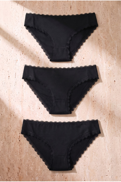 Katia&Bony Kadın 3'lü Dantelli Basic Slip Külot Siyah