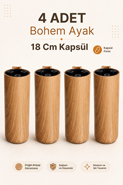 Badem10 Kapsül Bohem (PREMİUM) Açık Ceviz 18 Cm Mobilya Kanepe Koltuk Baza Yü...