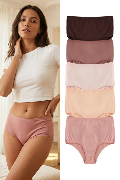 Trendyol Collection Brown-Multicolor 5'Li Package Cotton High Waist Hipster K...