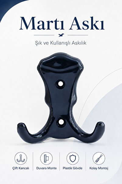 Badem10 Martı Duvar Vestiyer Portmanto Askısı Dolap Elbise Askılığı Siyah Pla...